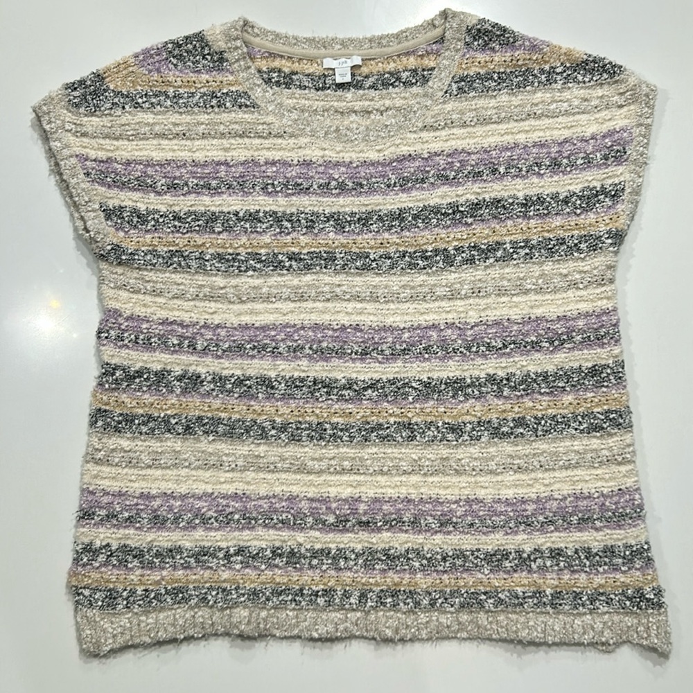 J. Jill Textured Striped Cap Sleeve Sweater Large